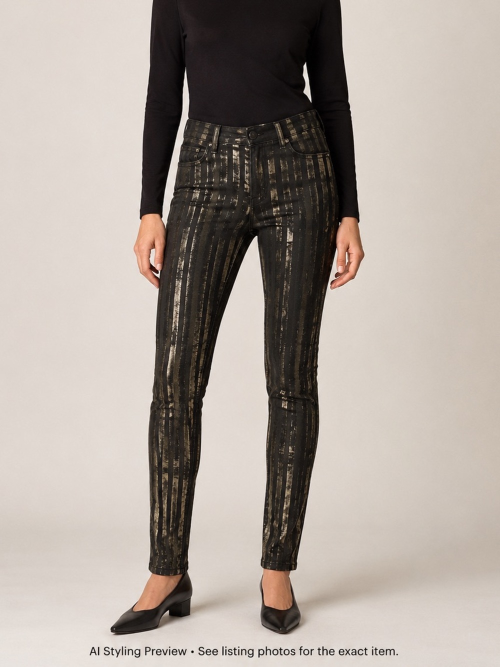 Annette Görtz EU 42 US 10 Black Gold Metallic Stripe Skinny Jeans Avant Garde